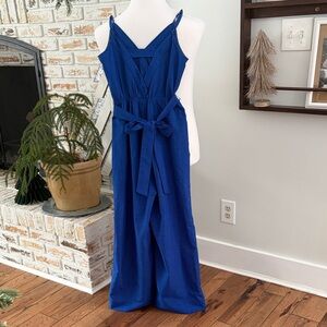 Flying Tomato Blue Sleeveless Jumpsuit with Tie Waist, size x-small
